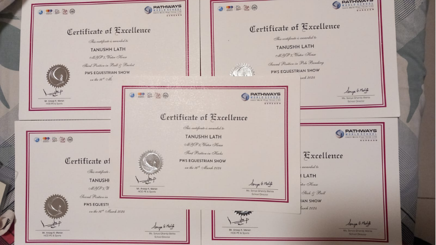 Certificates from my inter-house horse-riding competitions