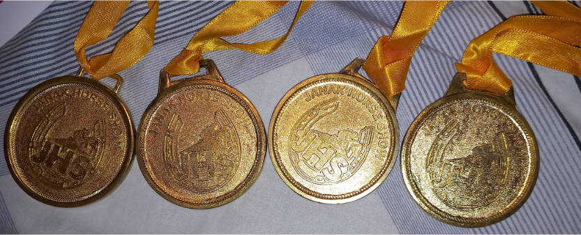 The four gold medals from the Janak Equestrian Show